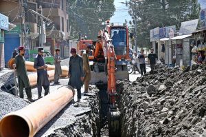 Heavy machinery is being used to excavate the road for laying a sewerage pipeline as construction work continues in the City.