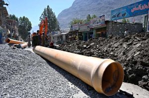 Heavy machinery is being used to excavate the road for laying a sewerage pipeline as construction work continues in the City.