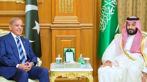 Prime Minister Muhammad Shehbaz Sharif meets Crown Prince and Prime Minister of the Kingdom of Saudi Arabia Prince Mohammed Bin Salman bin Abdulaziz Al Saud in Al Safa Palace.