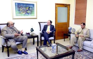 Federal Minister for Finance and Revenue, Senator Muhammad Aurangzeb, in a meeting with Chairperson Pakistan Digital Authority, Dr. Sohail Munir, at the Finance Division.