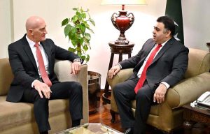 Minister of State/SAPM on Digital Media Fahd Haroon meets Lebanese Ambassador to Pakistan Abdul Aziz Issa at his office
