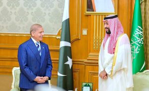 Prime Minister Muhammad Shehbaz Sharif meets Crown Prince and Prime Minister of the Kingdom of Saudi Arabia Prince Mohammed Bin Salman bin Abdulaziz Al Saud in Al Safa Palace.