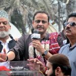 Mayor of Karachi Barrister Murtaza Wahab addresses a ceremony marking the renaming of Regal Chowk as Khatm-e-Nabuwat (PBUH) Chowk in provincial capital