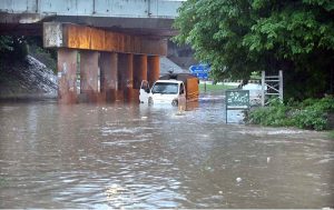 A view of the rising water level in Nullah Lai following heavy rainfall in the City