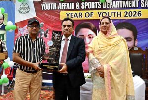 Young players showcase their skills in various games during the closing ceremony of the Pakistan Independence Celebrations U-14 Kids Sports Gala at the Sports Gymnasium.