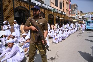 Security personnel high alert during the rally of Eid Milad-un-Nabi to commemorate the birth anniversary of the Holy Prophet Muhammad (PBUH)