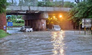 A view of the rising water level in Nullah Lai following heavy rainfall in the City