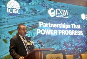 Federal Minister for Finance and Revenue, Senator Muhammad Aurangzeb addressing the signing ceremony of ICIEC Reinsurance Agreement and launch of the EDF’s SME Risk Pool, organized under the aegis of the Export-Import Bank of Pakistan (EXIM Bank).