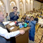 Provincial Minister for Labor and Manpower, Punjab, Muhammad Manshaullah Butt, addressing to ceremony of distributing death and marriage grant chaques among industrial workers