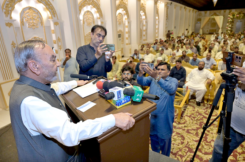 Provincial Minister for Labor and Manpower, Punjab, Muhammad Manshaullah Butt, addressing to ceremony of distributing death and marriage grant chaques among industrial workers