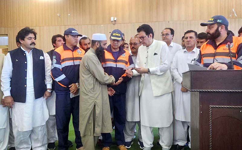 On the directives of Prime Minister Muhammad Shehbaz Sharif, National Disaster Management Authority (NDMA) distributed ex-gratia assistance cheques among bereaved families of coal-mine workers who lost their lives in the tragic coal-mine incident in Balochistan