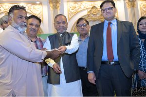 Provincial Minister for Labor and Manpower, Punjab, Muhammad Manshaullah Butt, addressing to ceremony of distributing death and marriage grant chaques among industrial workers
