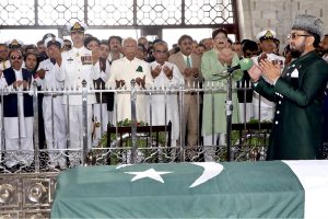 Governor Sindh, Syed Muhammad Nehal Hashmi, Sindh Chief Minister Syed Murad Ali Shah accompanied by his cabinet offering fateha on the grave of Quaid-e-Azam Muhammad Ali Jinnah to mark Independence Day celebrations at Mazar-e-Quaid