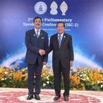 Chairman Senate of Pakistan Syed Yousaf Raza Gilani shakes hands with Samdech Moha Borvor Thipadei Hun Sen, President of the Senate of the Kingdom of Cambodia, during the 2nd Inter-Parliamentary Speakers’ Conference (ISC) in Phnom Penh, Cambodia