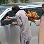 A vendor displaying and selling roasted corn cobs to attract the customers