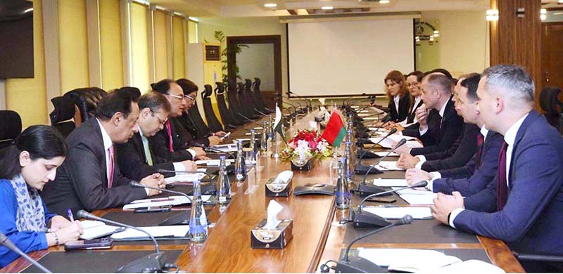 Federal Minister for Finance and Revenue, Senator Muhammad Aurangzeb, meeting with Belarusian Minister of Energy H.E. Denis Moroz and his delegation at the Finance Division
