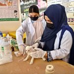 Veterinary doctors examine a pet at the Civil Veterinary Hospital, Noori Gate