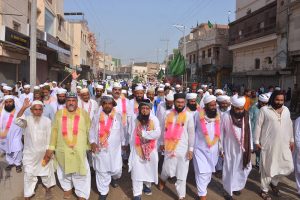 Children participate in an Eid-e-Milad-un-Nabi (PBUH) rally organized by Markazi Jamat Ahle Sunnat Pakistan