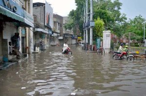 Heavy monsoon rain inundates Committee Chowk, disrupting traffic and daily life as large sections of the city remain submerged. Residents urged the Water and Sanitation Agency (WASA) ,Suthra Punjab to expedite drainage operations and restore normalcy.