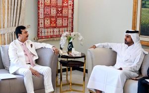 Chairman Senate Syed Yousaf Raza Gilani in a meeting with H.E. Sheikh Nayef Bin Eid Al Thani, prominent businessman and senior member of the royal family of Qatar