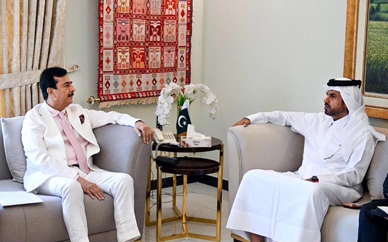Chairman Senate Syed Yousaf Raza Gilani in a meeting with H.E. Sheikh Nayef Bin Eid Al Thani, prominent businessman and senior member of the royal family of Qatar