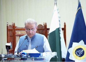 Federal Minister for Communications Abdul Aleem Khan addressing a ceremony organized at the National Highway and Motorway Police Headquarters on the occasion of Police Martyrs' Day.