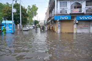 Heavy monsoon rain inundates Committee Chowk, disrupting traffic and daily life as large sections of the city remain submerged. Residents urged the Water and Sanitation Agency (WASA) ,Suthra Punjab to expedite drainage operations and restore normalcy.
