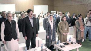 First Lady Bibi Asifa Bhutto Zardari MNA and Sindh Chief Minister Syed Murad Ali Shah clapping during the inaugurate the state-of-the-art residential facility at the Centre for Autism Rehabilitation & Training (C-ARTS) in Korangi