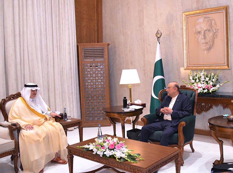 President Asif Ali Zardari in a meeting with Ambassador of the Kingdom of Saudi Arabia to Pakistan, Mr Nawaf bin Said Al-Malkiy, at Aiwan-e-Sadr