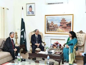 President's representatives former Chairman of the Senate, Syed Nayyar Bokhari and Murtaza Solangi in a meeting with Ambassador of Nepal to Pakistan Rita Dhital at the Embassy of Nepal.