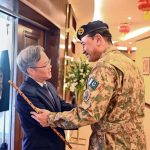 Field Marshal Syed Asim Munir, NI (M), HJ, Chief of Army Staff and Chief of Defence Forces warmly welcomes His Excellency Mr. Jiang Zaidong, Ambassador of the People's Republic of China to Pakistan, during a ceremony marking the 99th anniversary of the founding of the People's Liberation Army (PLA) of the People's Republic of China at General Headquarters (GHQ)