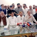 PPP Leader Ali Haider Gllani addressing press conference announcing PPP support in favor of PML-N candidate in NA-168 by-Election seat
