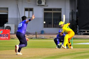 Players in action during the National Champions Cup 2026–27 match between Pakistan Greens and Pakistan Blues at Multan Cricket Stadium