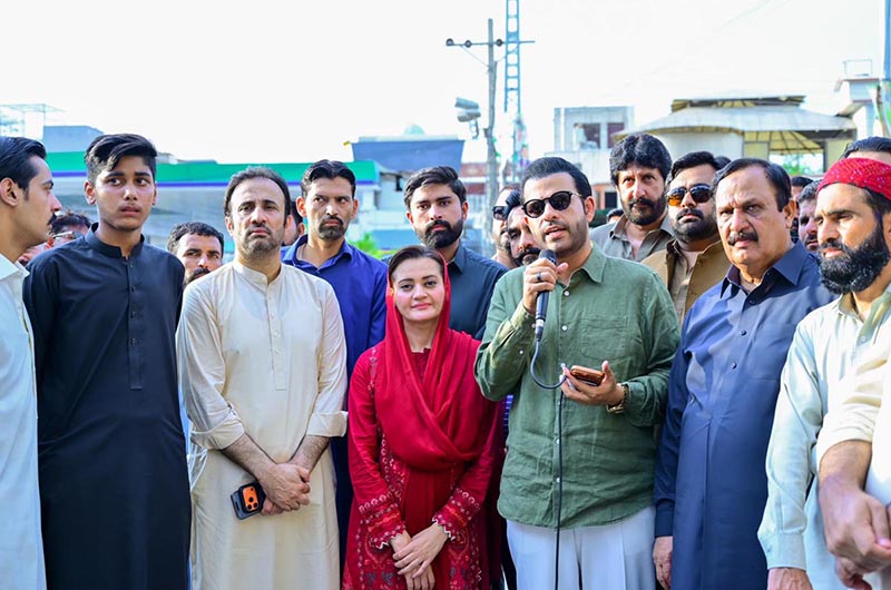 Federal Parliamentary Secretary for Information and Broadcasting Barrister Danyal Chaudhry addresses the media alongside Senior Provincial Minister Maryam Aurangzeb