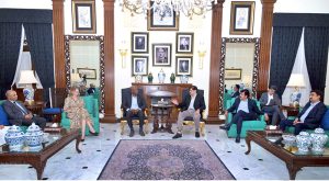 Sindh Chief Minister Syed Murad Ali Shah meets with a United Nations delegation led by the UN Resident Coordinator in Pakistan, Mohamed Yahya, at the Chief Minister House.