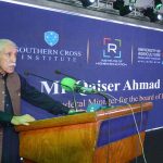 Federal Minister for Board of Investment Qaiser Ahmed Sheikh addresses the inauguration and orientation ceremony of the Richmond Institute at Naqash Hall, Serena Hotel
