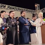 Defense Minister Khawaja Muhammad Asif is addressing to PML-N workers