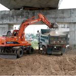 Heavy machinery is being used for the construction of a flyover along the under-construction 10th Avenue as part of ongoing development work in the Federal Capital
