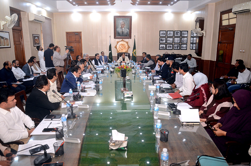 Federal Minister for Railways Muhammad Hanif Abbasi chairs an important meeting on Pakistan Railways affairs at the office of the Divisional Superintendent, Karachi