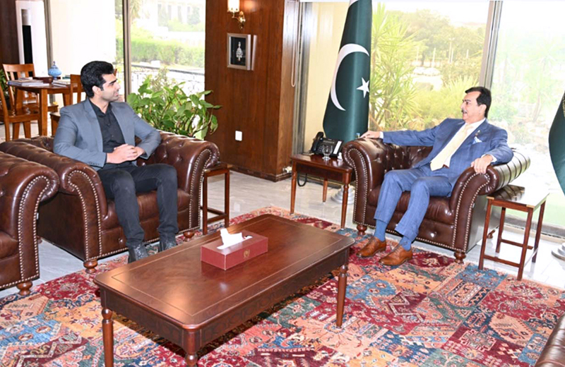 Chairman Senate, Syed Yousaf Raza Gilani in a meeting with internationally acclaimed Pakistani professional wrestler Ather Zahid, at Parliament House