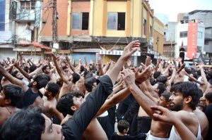 A large number of mourners participate in the Chehlum procession commemorating the martyrdom of Hazrat Imam Hussain (AS), the grandson of the Holy Prophet Muhammad (PBUH), and the martyrs of Karbala at Clock Tower Chowk.