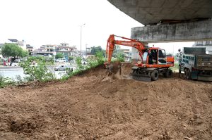 Heavy machinery is being used for the construction of a flyover along the under-construction 10th Avenue as part of ongoing development work in the Federal Capital