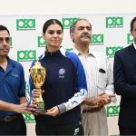 Deputy Commissioner Captain(R) Ali Ijaz is distributing trophies to successful players on the occasion of Independence Day match at Punjab Squash Club