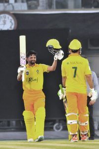 Players in action during the National Champions Cup 2026–27 match between Pakistan Greens and Pakistan Blues at Multan Cricket Stadium