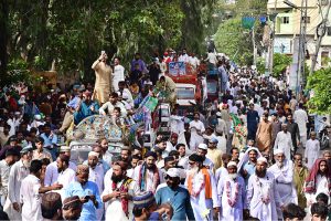 Large number of people participant in a rally celebrating Eid Milad-un-Nabi, the birth anniversary of Prophet Muhammad (PBUH)