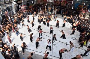 Shia mourners perform zanjeer zani during the Chehlum procession commemorating the martyrdom of Hazrat Imam Hussain (RA), the grandson of the Holy Prophet Muhammad (PBUH).