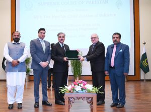 Hon'ble Chief Justice of Pakistan, Mr. Justice Yahya Afridi addressing the delegation of probationary officers of 54th Common Training Program Civil Services Academy (CSA) at the Supreme Court of Pakistan.