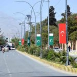 National flags of Pakistan, Saudi Arabia and Türkiye are displayed along roads and on walls in Quetta to mark the historic joint defense agreement reached between the three countries in Makkah