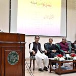 Federal Minister for National Heritage and Culture Aurangzeb Khan Khichi addresses the opening ceremony of the third “Nasl-e-Nau Adabi Mela” at the Pakistan Academy of Letters