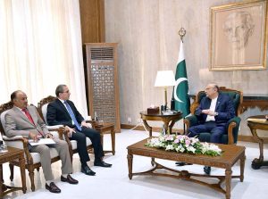 President Asif Ali Zardari talking to United Nations Resident Coordinator in Pakistan Mohamed Yahya, who paid a farewell call on the President at Aiwan-e-Sadr